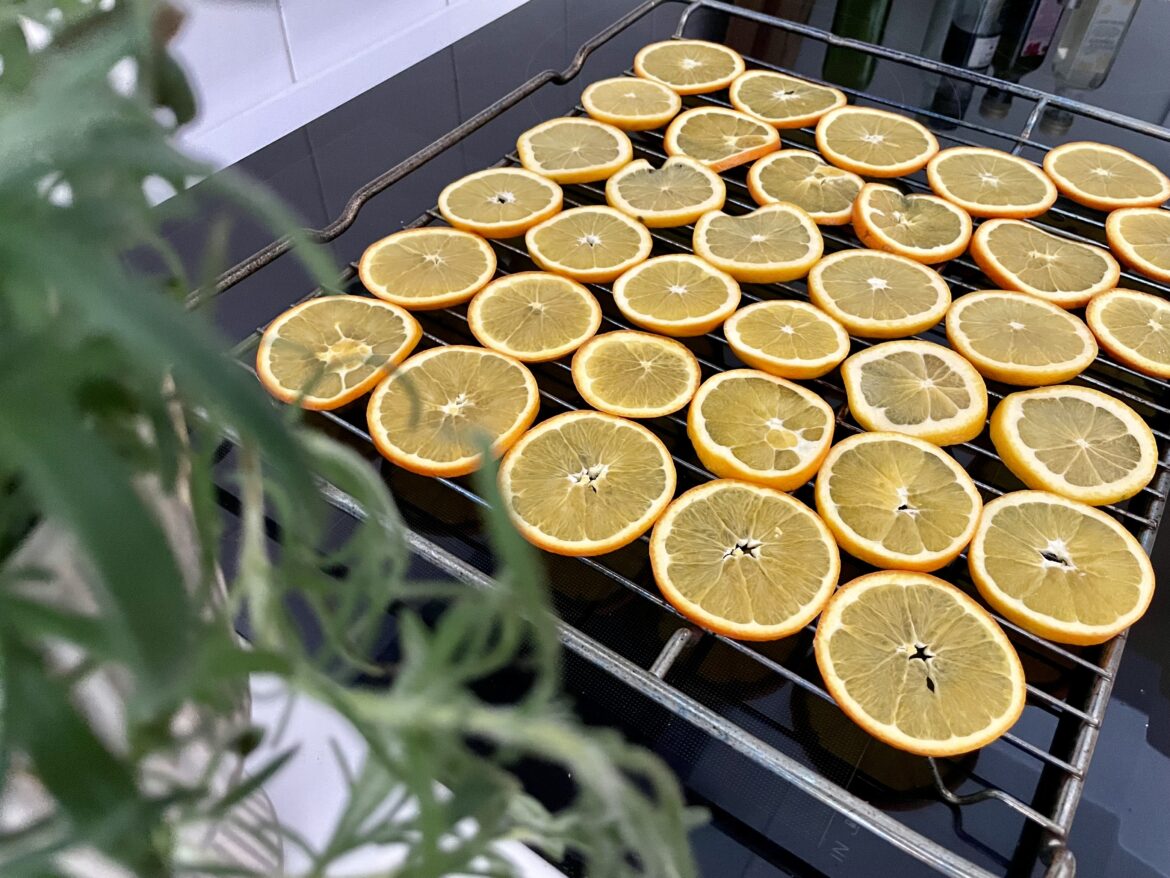 torkade apelsinskivor i ugn